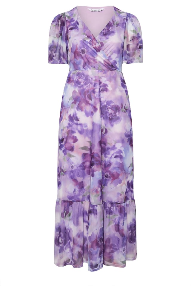 Yours Yours Women's Floral Wrap Ruffle Hem Dress in Purple - 2