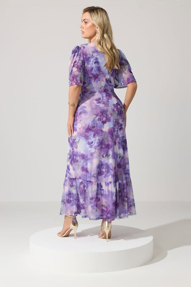 Yours Yours Women's Floral Wrap Ruffle Hem Dress in Purple - 3