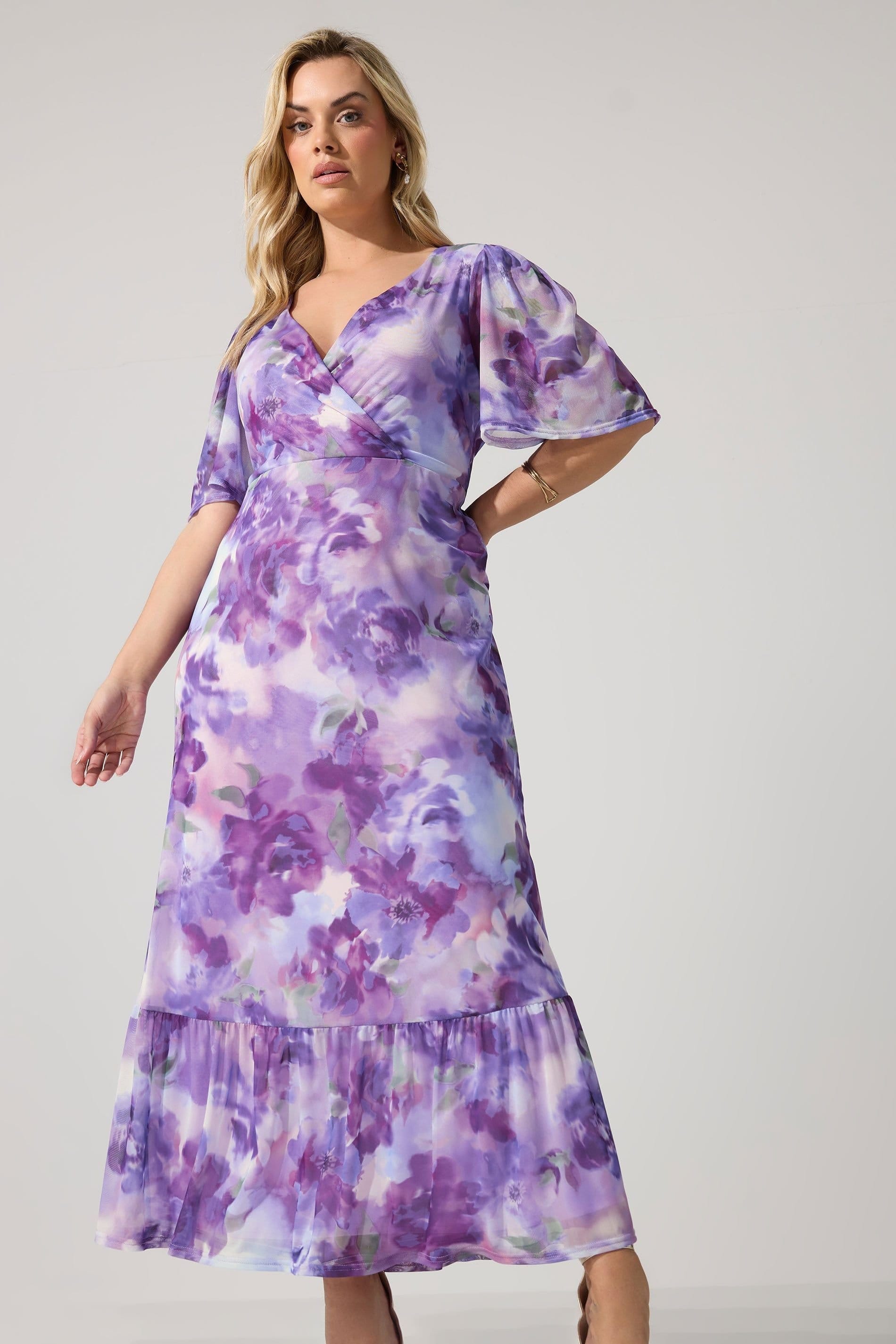 Yours Yours Women's Floral Wrap Ruffle Hem Dress in Purple - 4