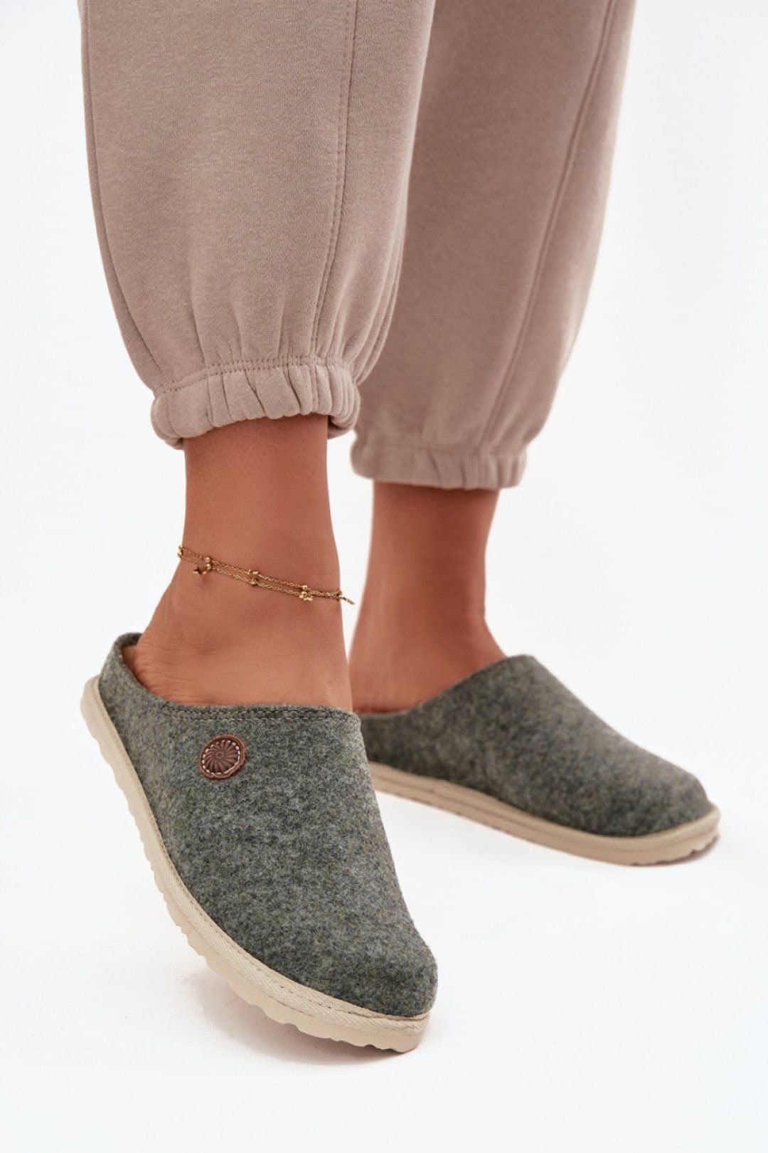 Love Lace Love Lace Green Felt Home Slippers for Women