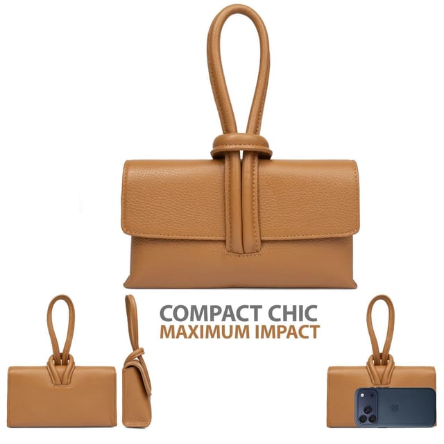 Woodland Leathers Woodland Leathers Women's Women's Italian Leather Convertible Clutch Bag in Tan - 3