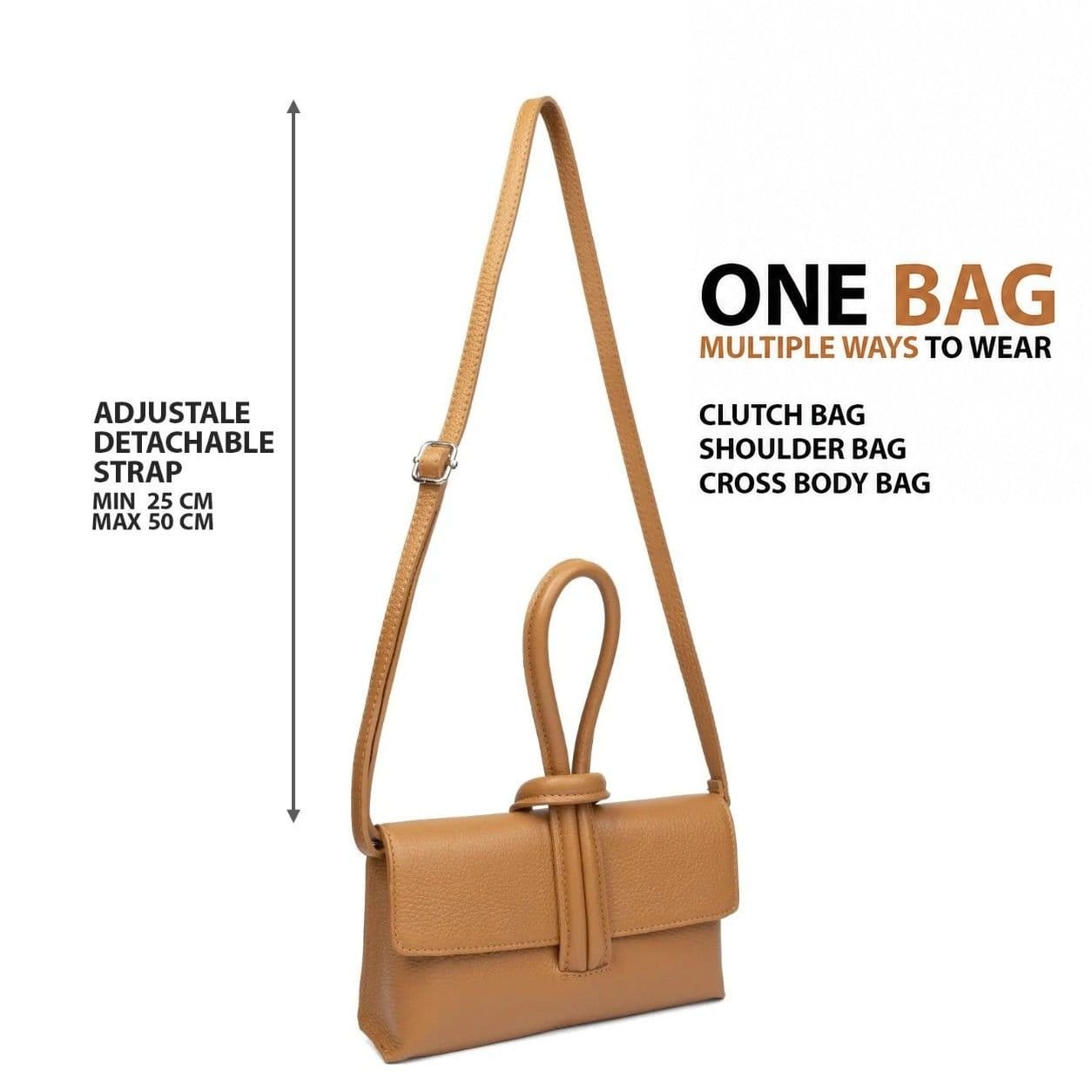Woodland Leathers Woodland Leathers Women's Women's Italian Leather Convertible Clutch Bag in Tan - 4