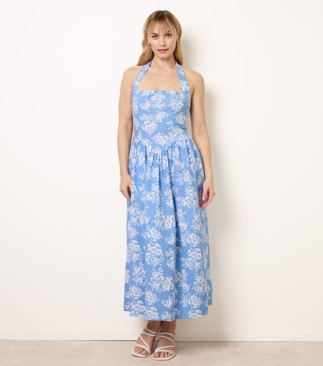 Blue Vanilla Women's Blue Floral Print Halter Neck Midi Dress Blue Vanilla New Look - 3