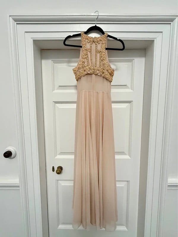 ASOS Beaded Gown With Tulle In Apricot