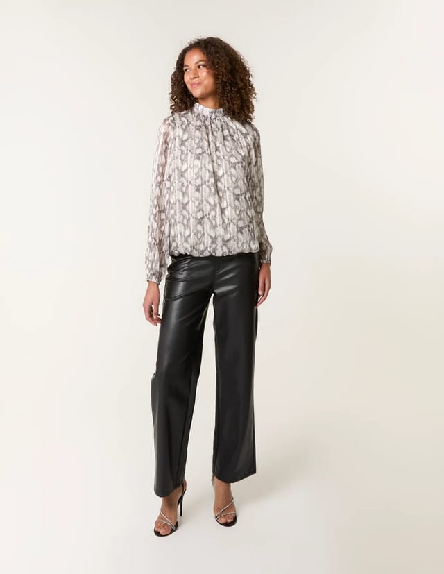 Blue Vanilla Rhinestone Studded Snake Print Blouse - 3