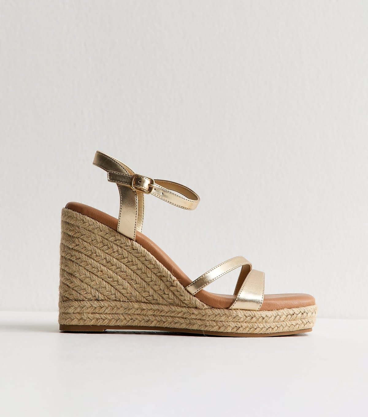 New Look Women's Gold Faux Leather Double Strap Wedge Sandals Vegan New Look