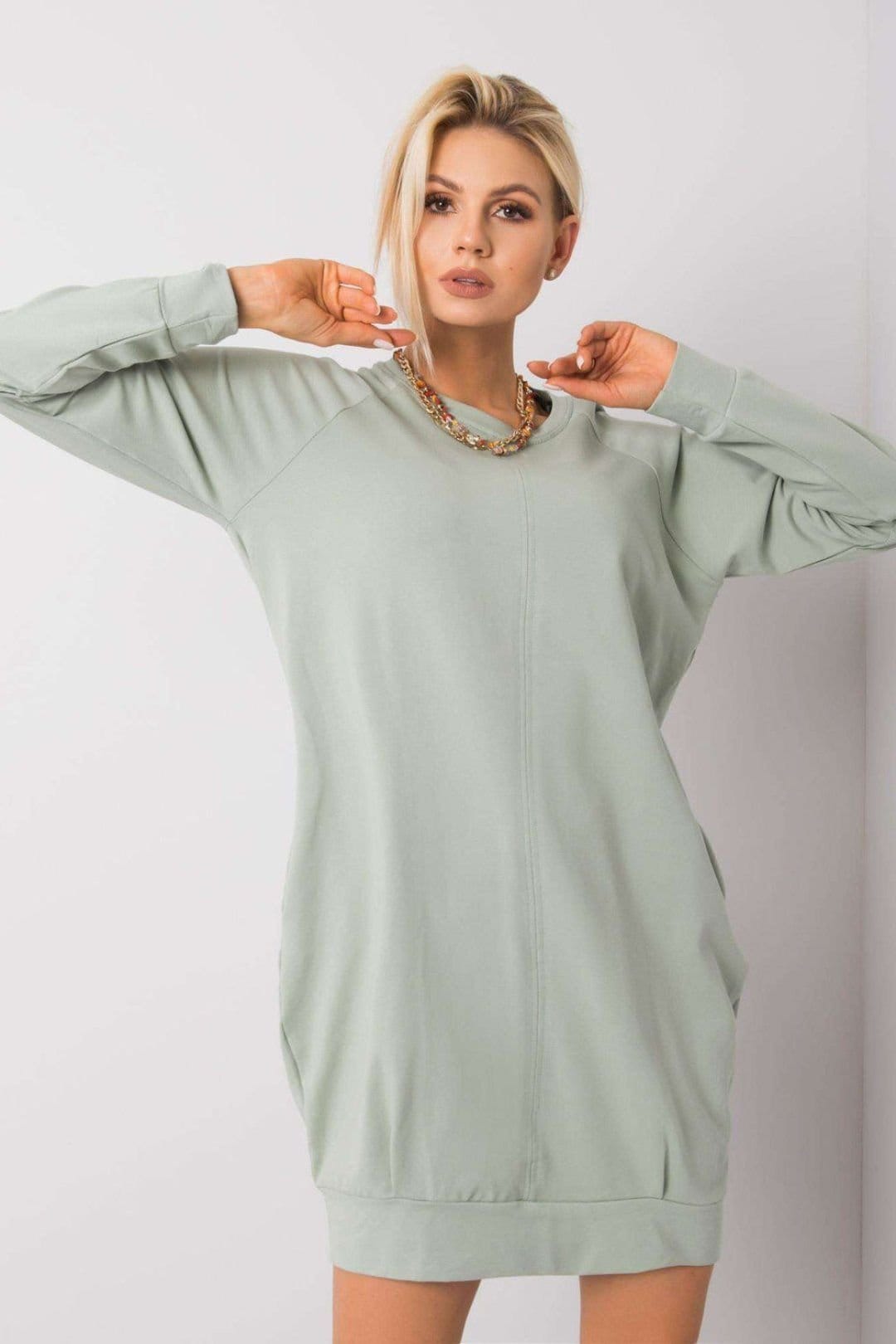 Love Lace Green Cotton Elastane Casual Knee-Length Dress
