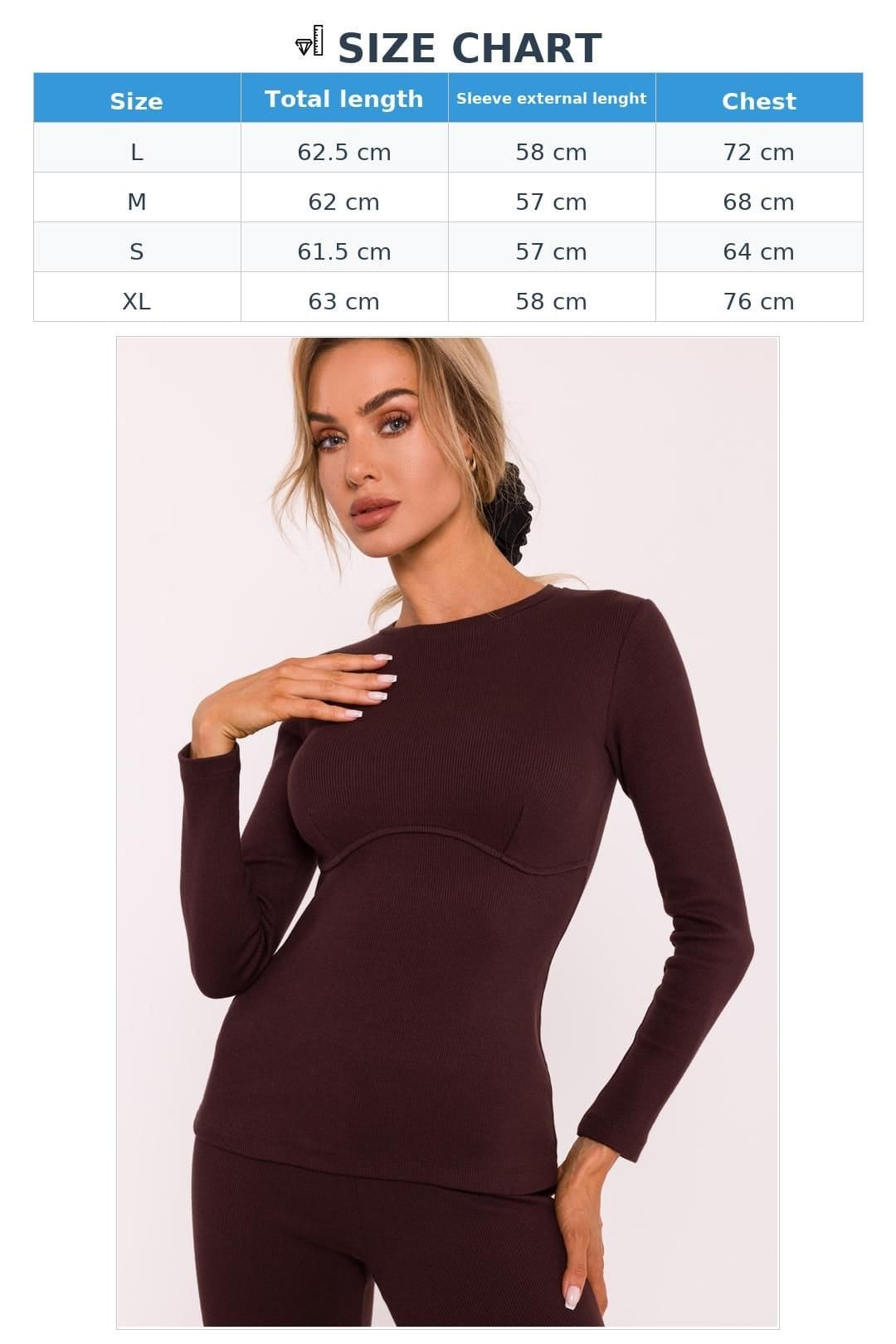 Love Lace Love Lace Women's Ribbed Cotton Corset Style Long Sleeve Blouse in Brown - 4