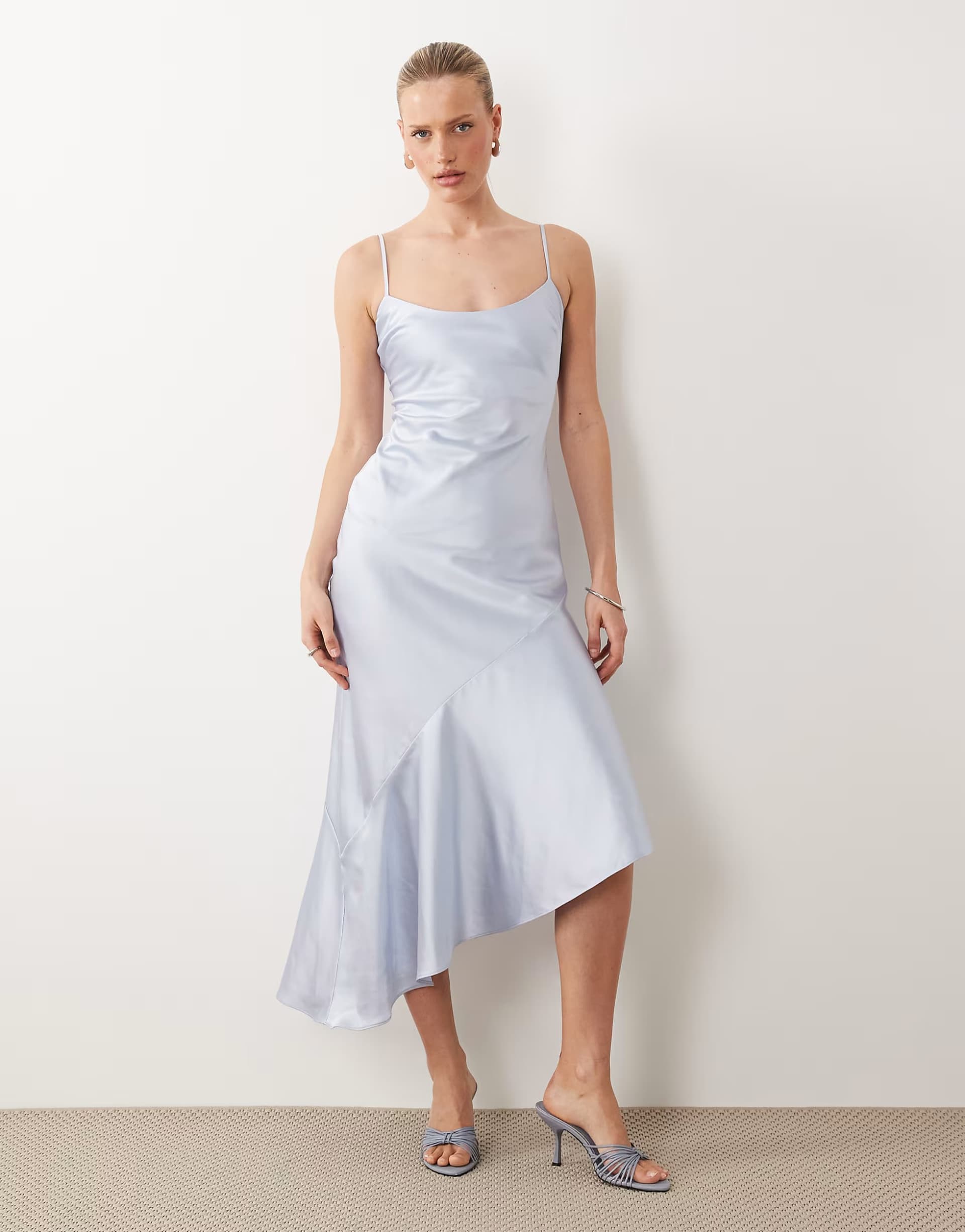 ASOS ASOS DESIGN satin asymmetric hem slip dress in ice blue