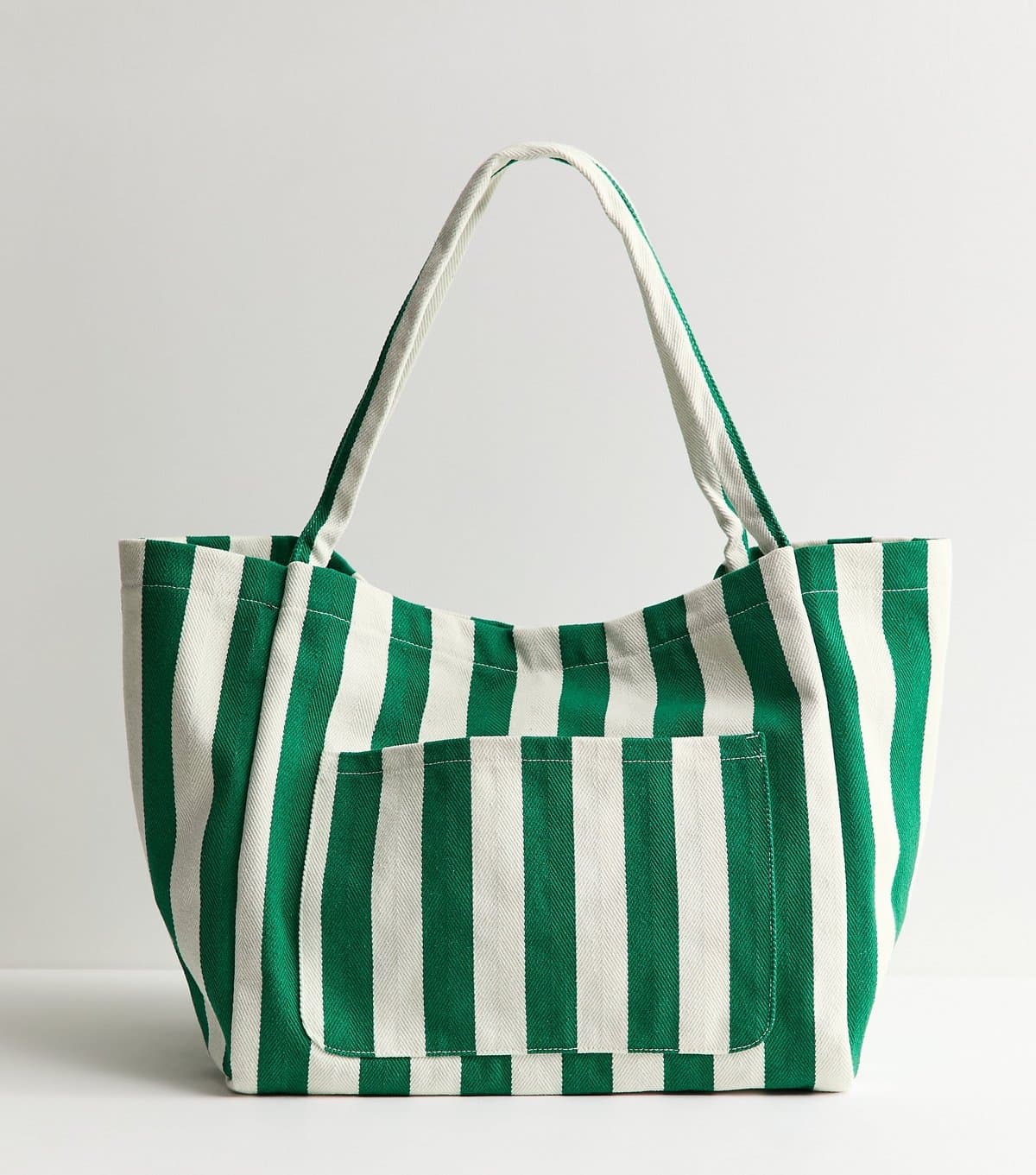 New Look New Look Green Striped Canvas Tote Bag