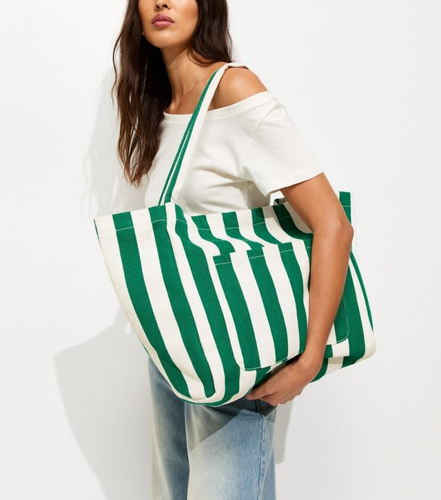 New Look Green Striped Slouchy Tote Bag New Look - 2