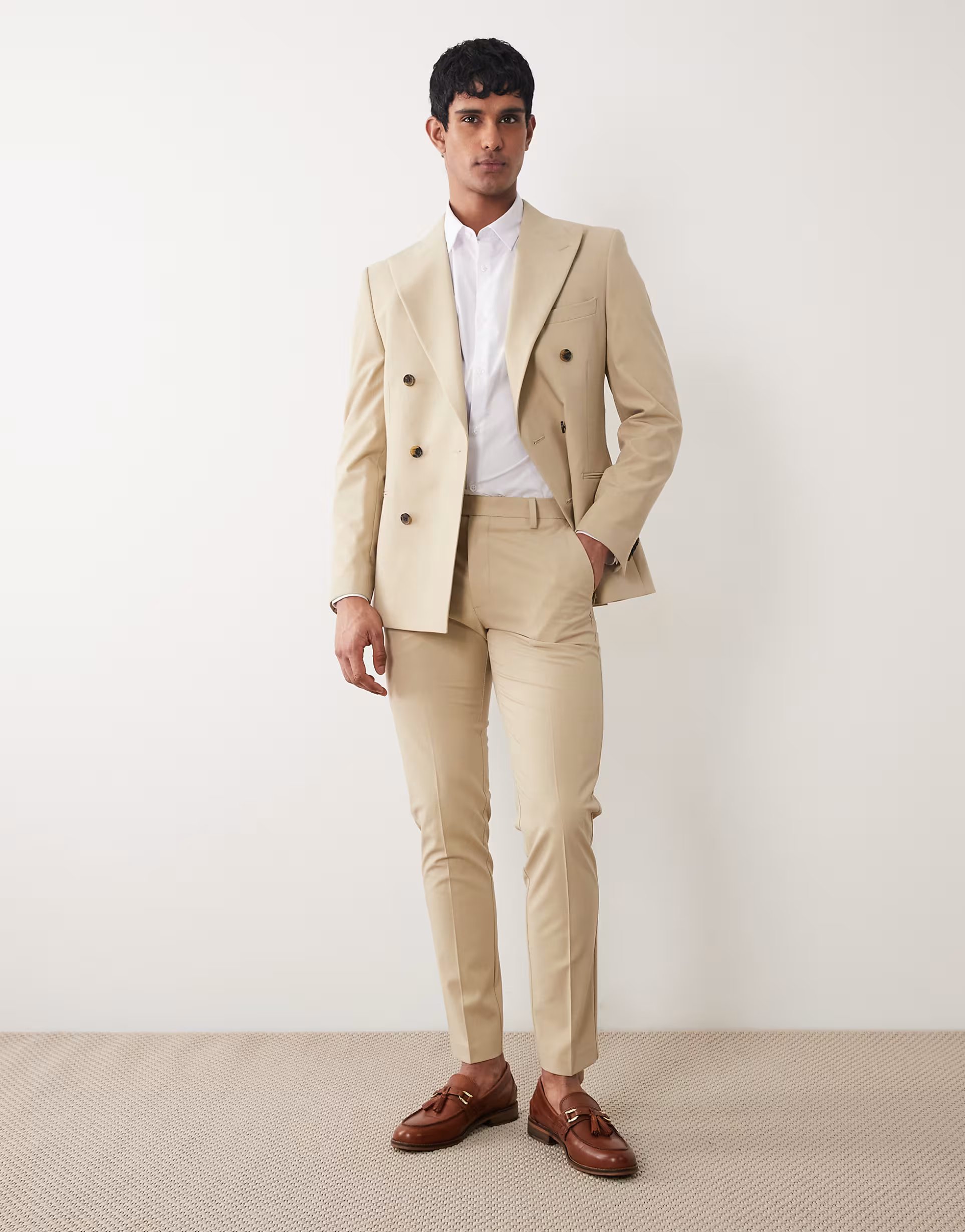 ASOS ASOS DESIGN skinny suit trouser in stone twill - 1