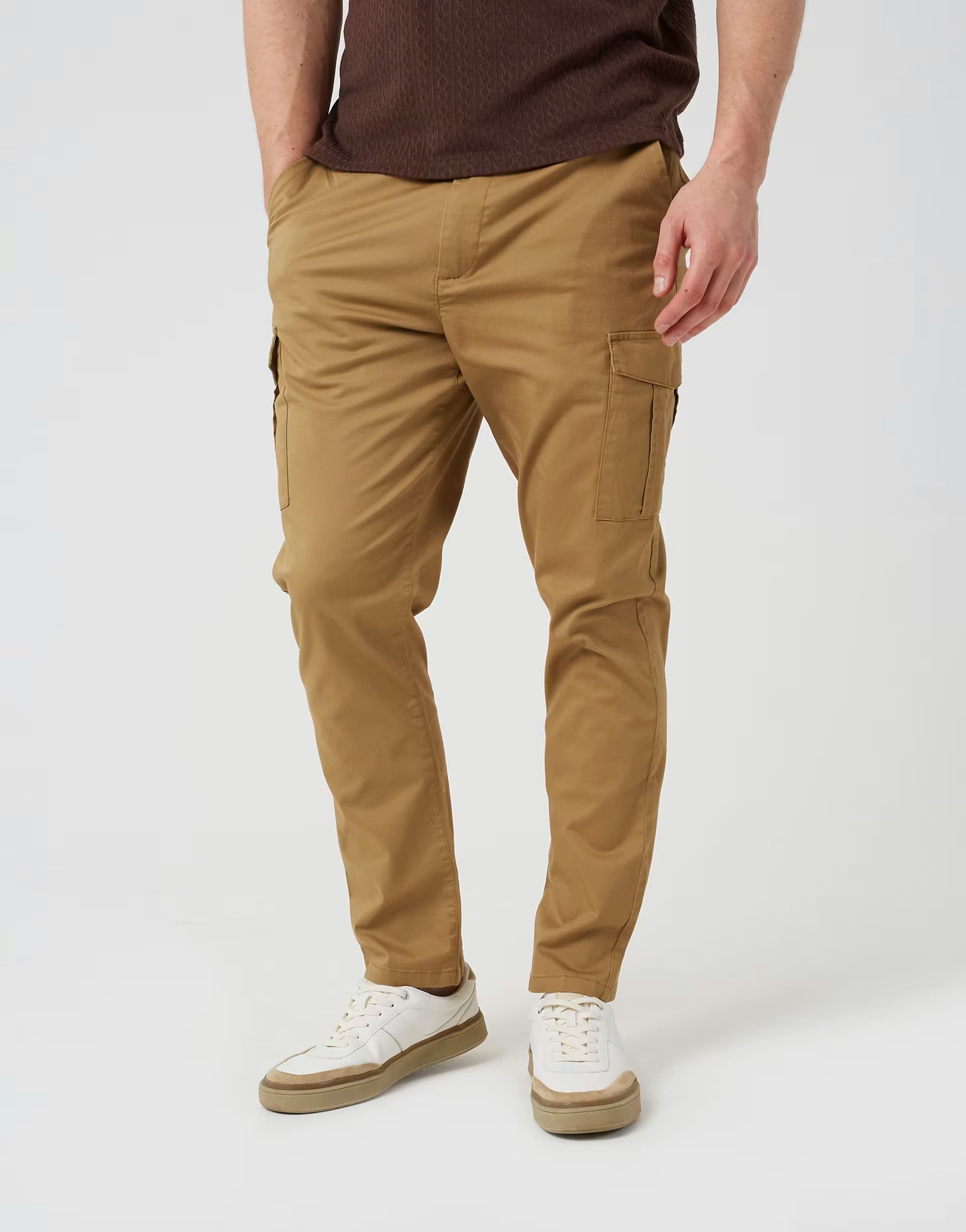ASOS Brave Soul Cotton twill cargo style chino trousers in stone