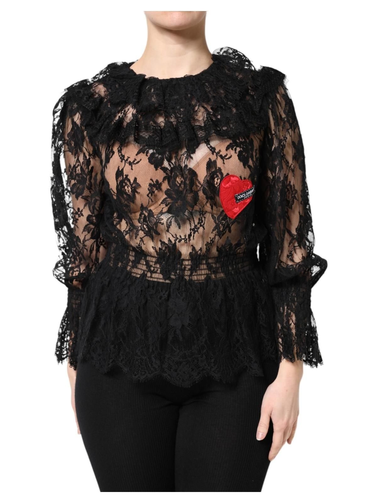 Dolce & Gabbana Dolce & Gabbana Women's Black Cotton Floral Lace Blouse Top - 1