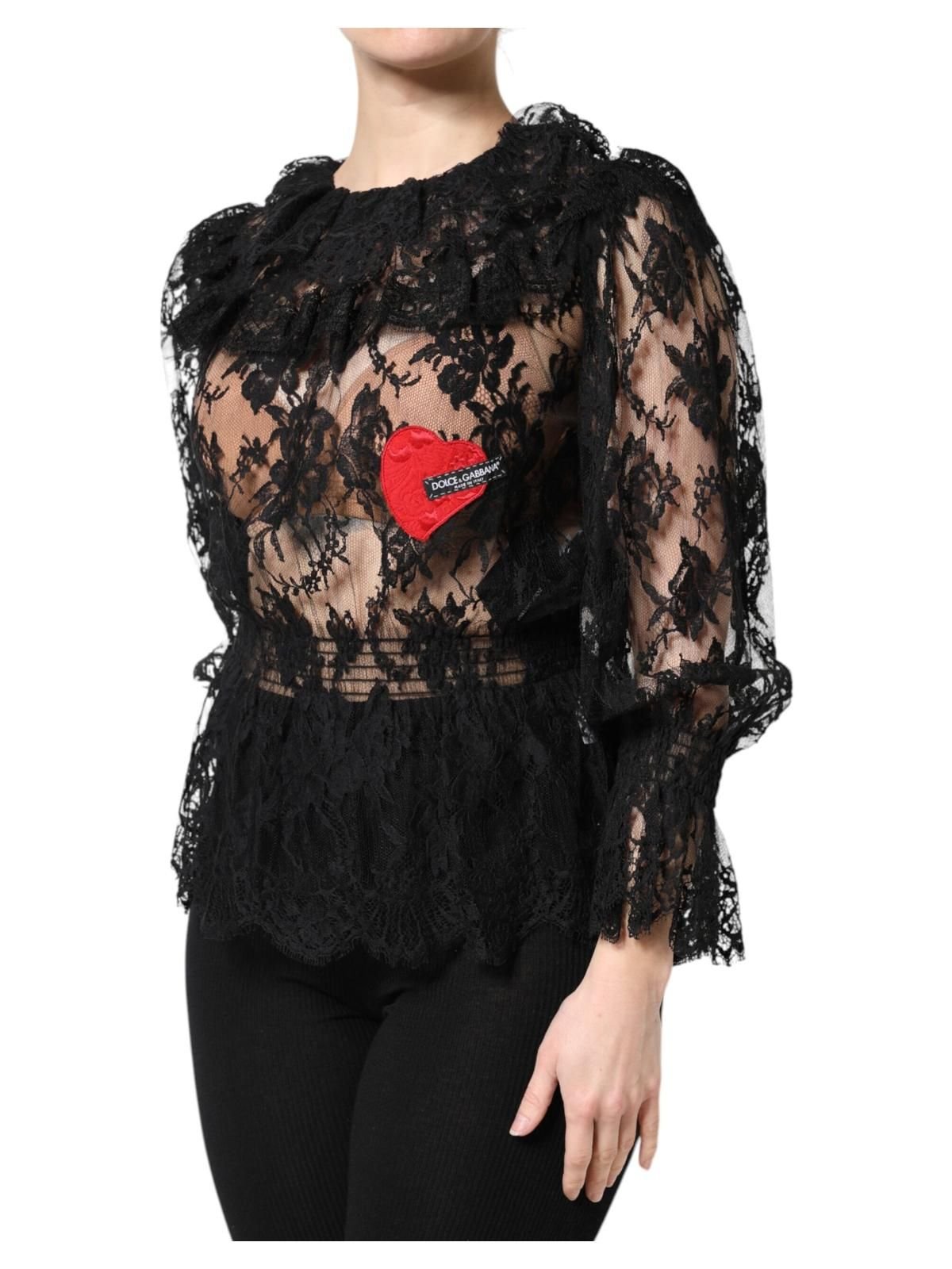 Dolce & Gabbana Dolce & Gabbana Women's Black Cotton Floral Lace Blouse Top - 3