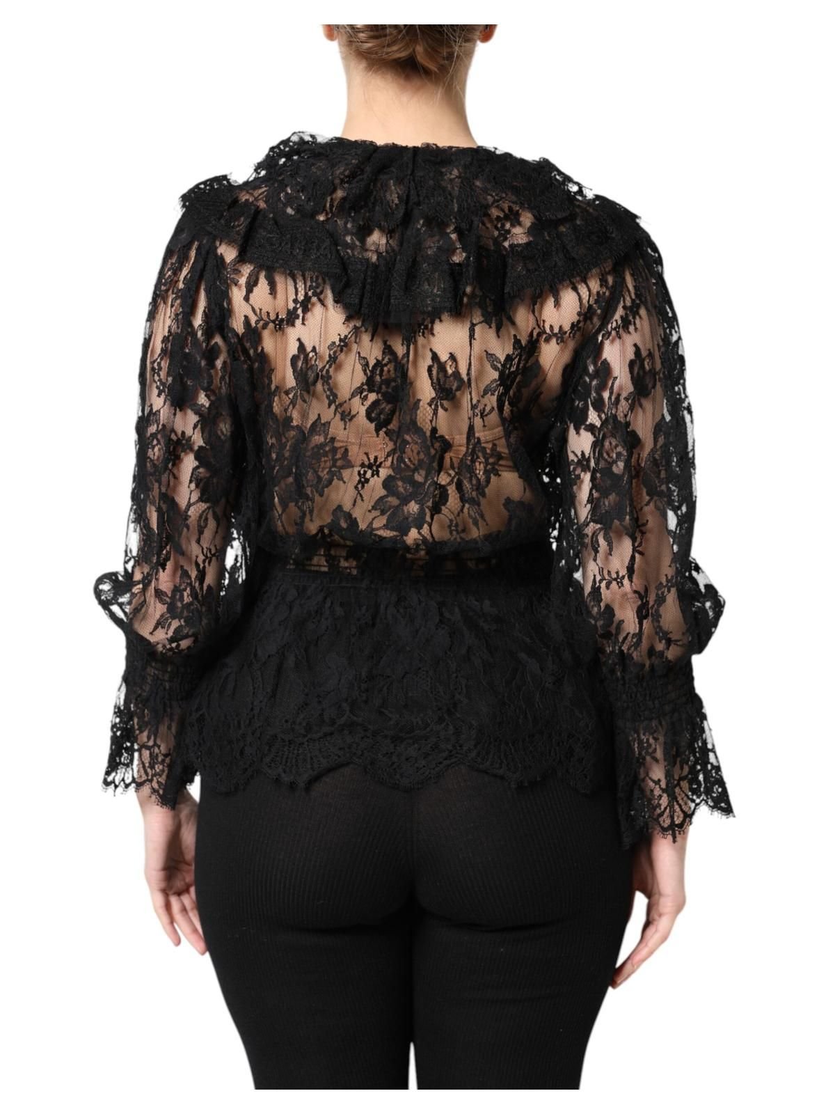 Dolce & Gabbana Dolce & Gabbana Women's Black Cotton Floral Lace Blouse Top - 4