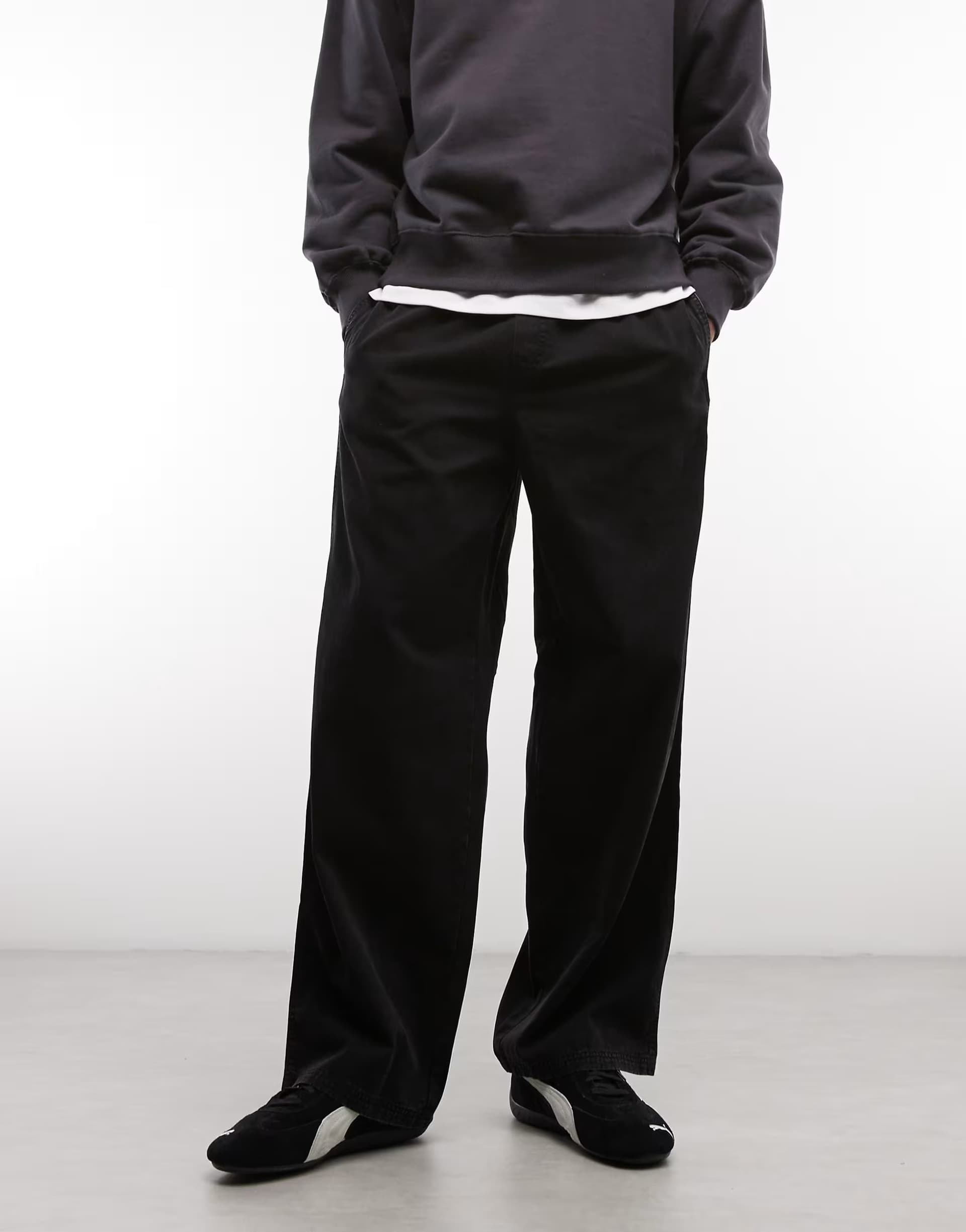 ASOS Weekday oversized elastic waist baggy trousers in washed black