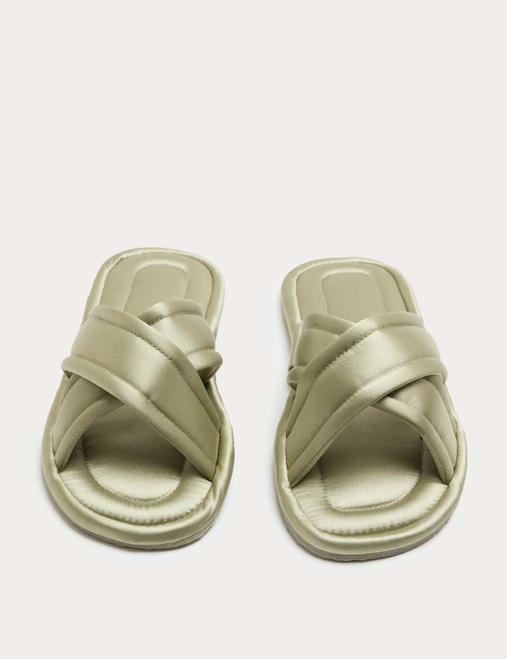 Marks & Spencer M&S Satin Cross Strap Open Toe Mule Slippers Green - 1