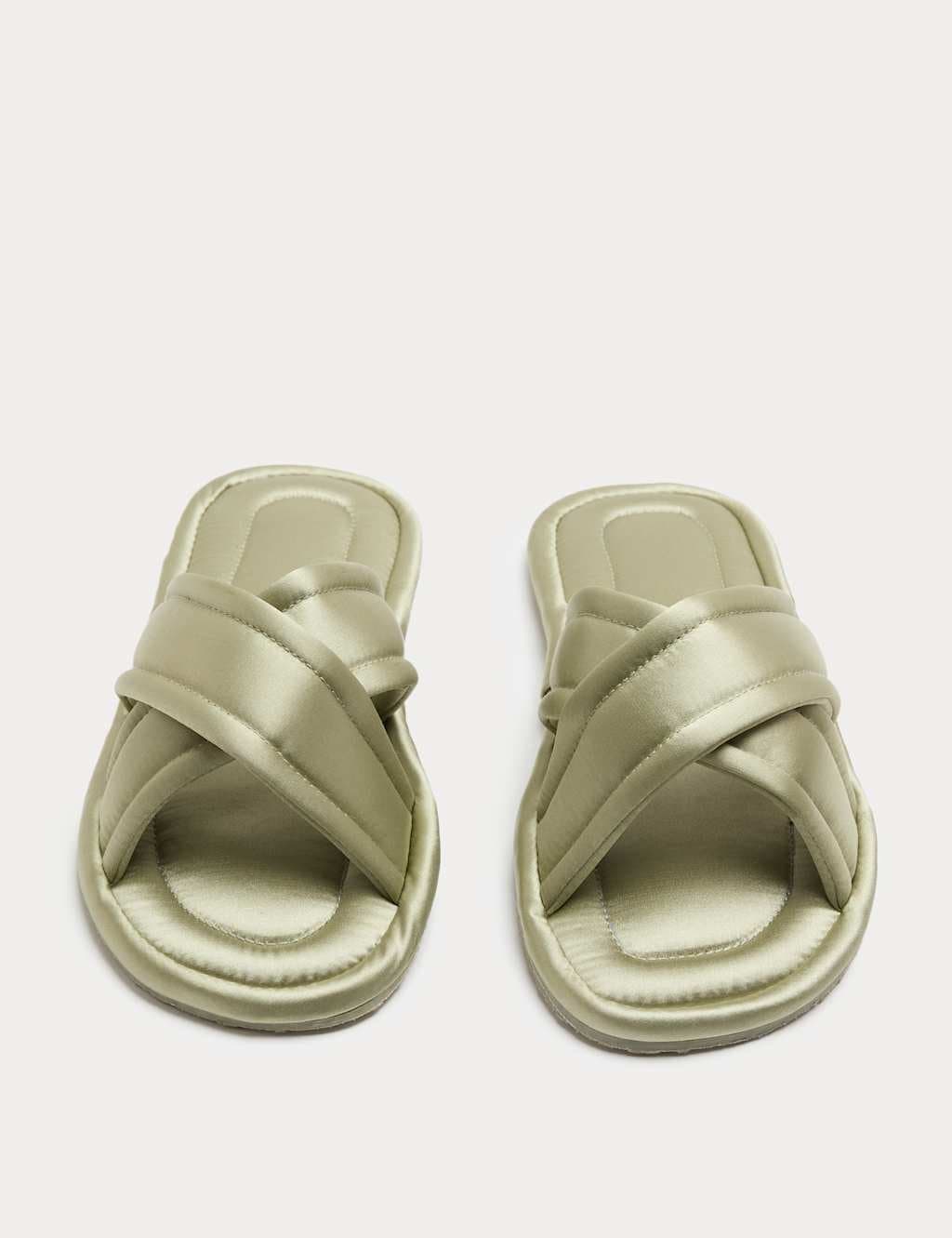 Marks & Spencer M&S Satin Cross Strap Open Toe Mule Slippers Green
