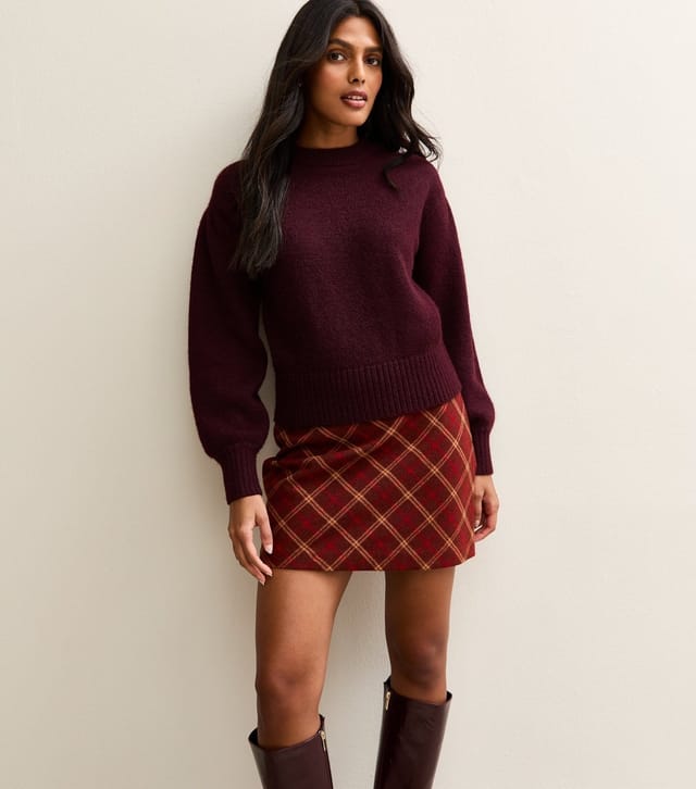 New Look Women's Dark Burgundy Puff Sleeve Crew Neck Jumper New Look - 2