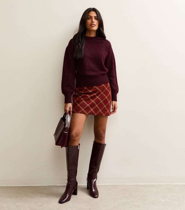 New Look Women's Dark Burgundy Puff Sleeve Crew Neck Jumper New Look - 3