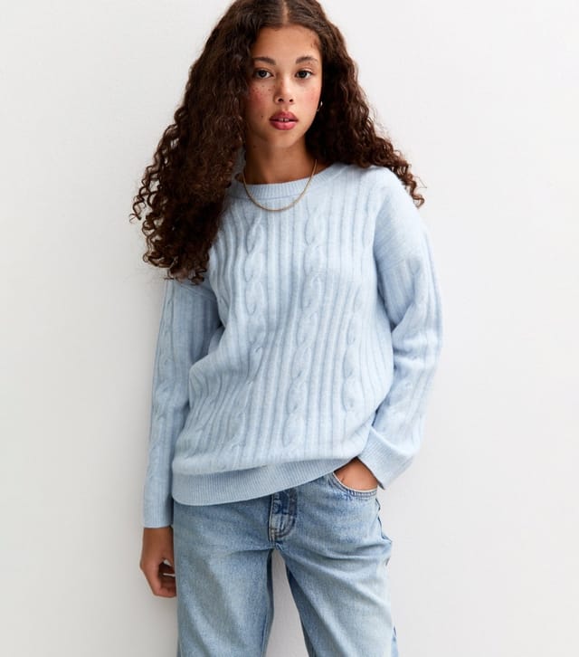 New Look Girls' Light Blue Slouchy Cable Knit Jumper New Look - 2