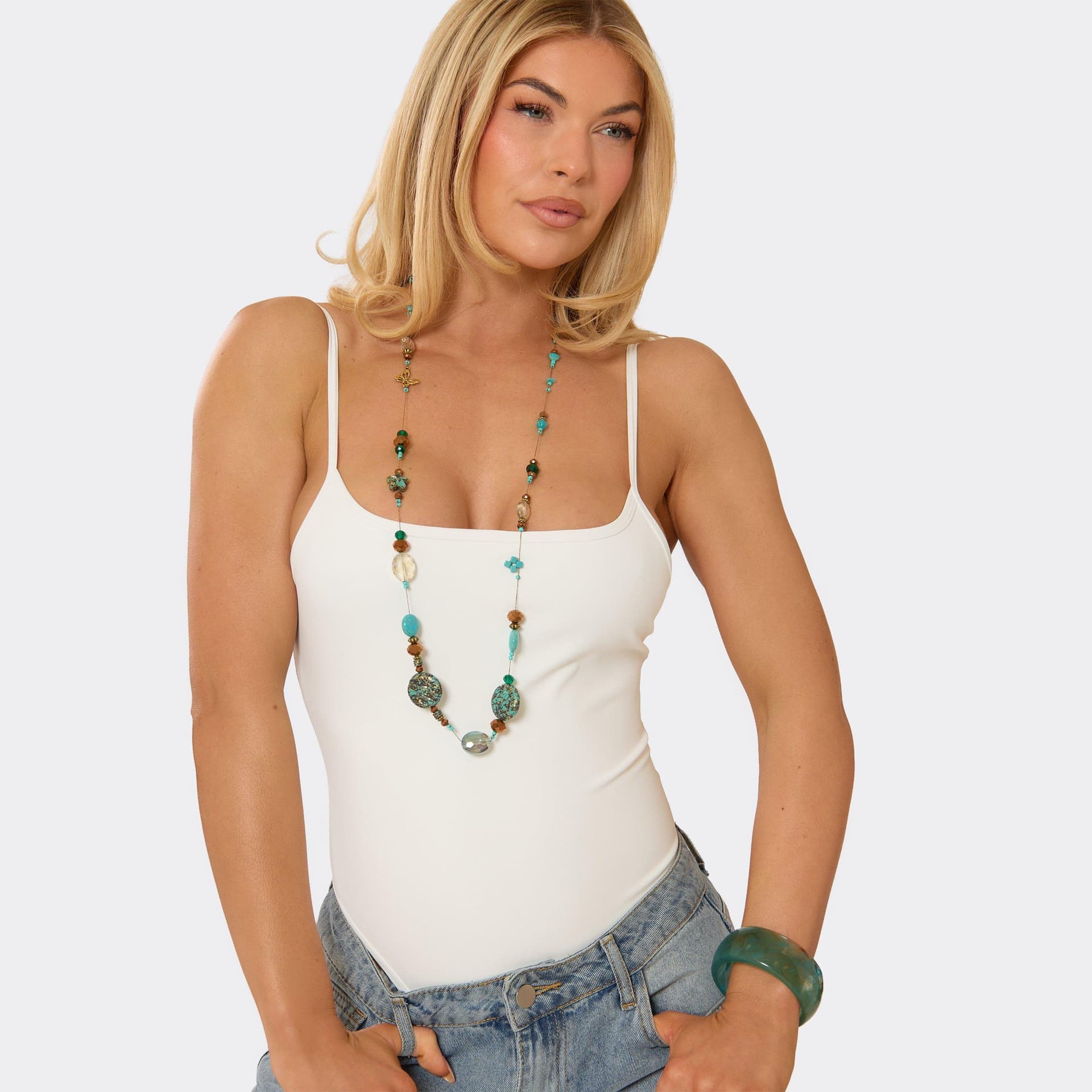 EGO EGO Blue Beaded Detail Longline Necklace