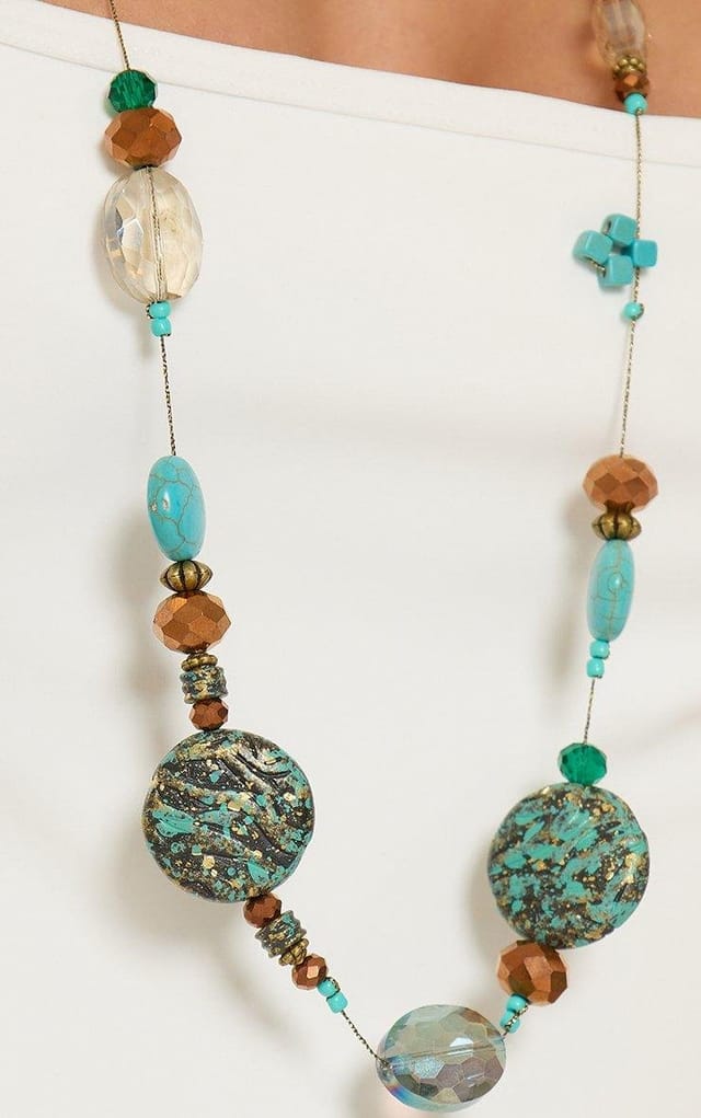 EGO Beaded Detail Longline Necklace In Blue, Women's Size UK 0 - 2