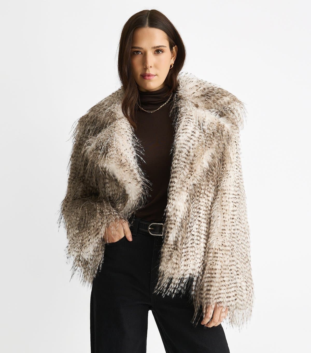 Gini London Gini London Light Brown Shaggy Faux Fur Jacket