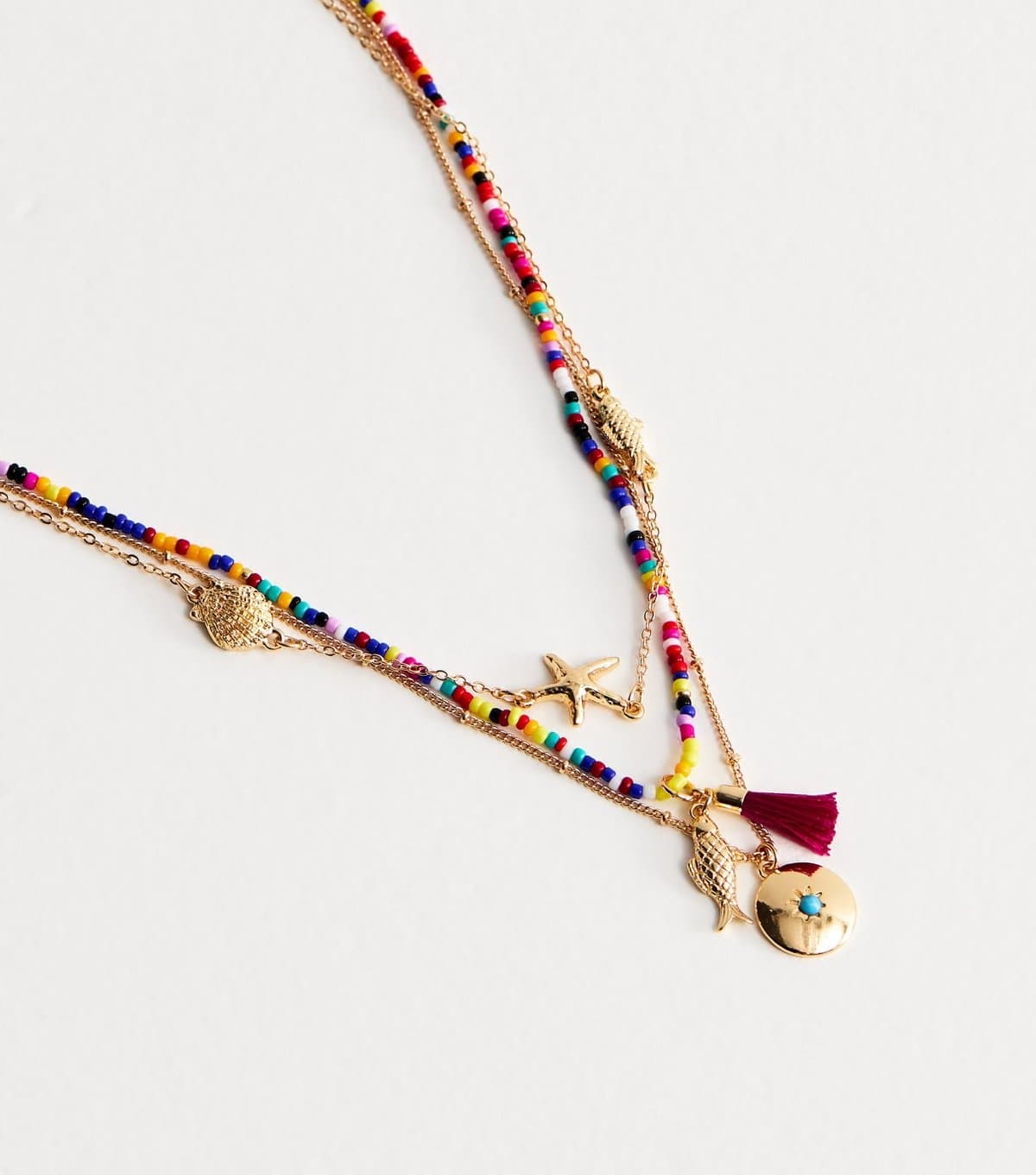 New Look Multicoloured 3 Layer Beaded Coastal Charm Necklace New Look
