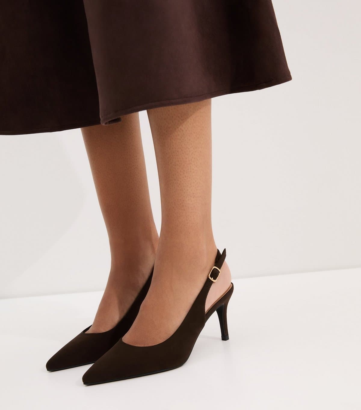 New Look Women's Dark Brown Faux Suede Slingback Pumps Vegan New Look