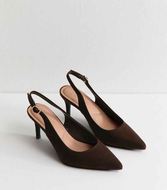 New Look Women's Dark Brown Faux Suede Slingback Pumps Vegan New Look - 2