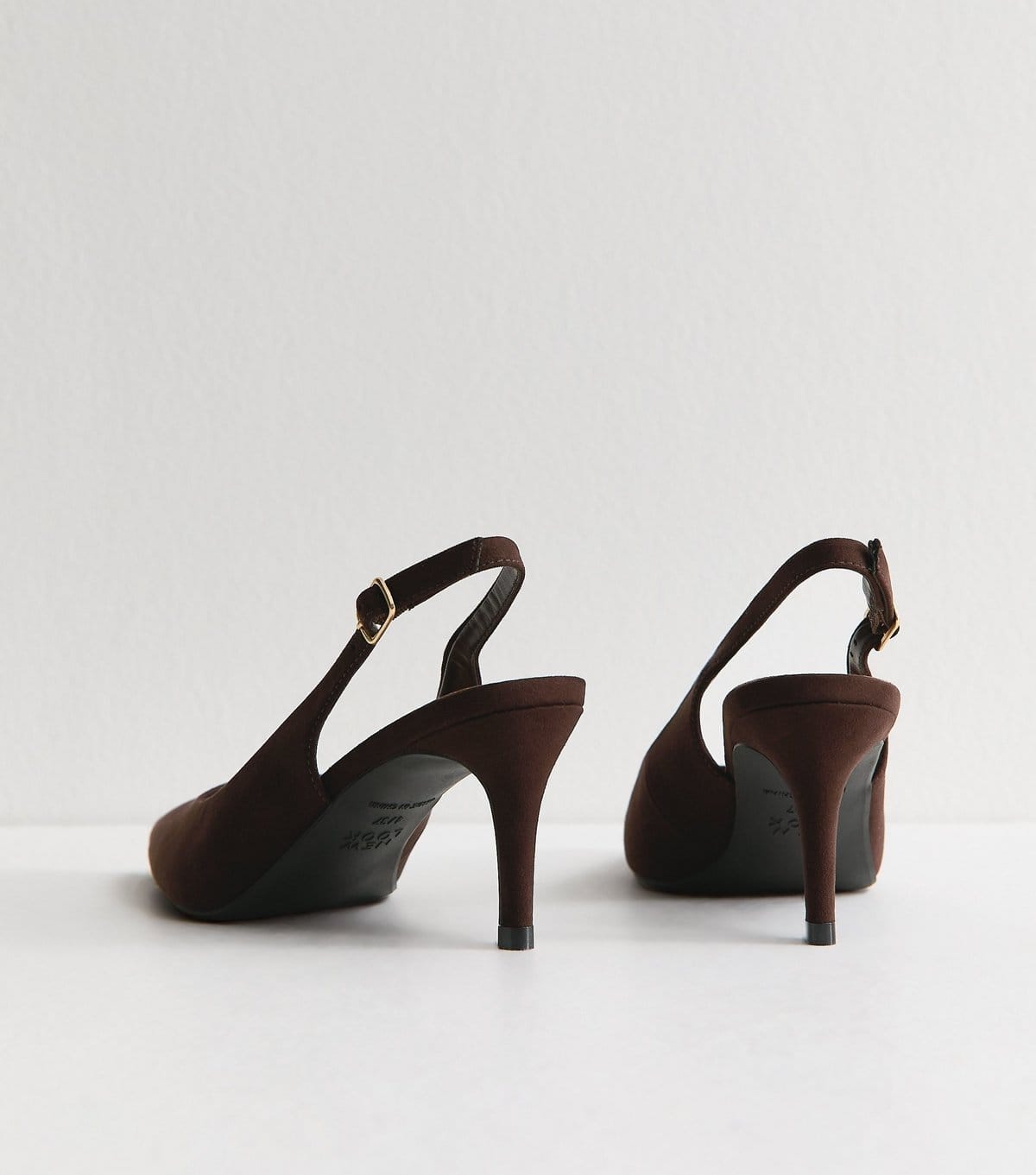 New Look Women's Dark Brown Faux Suede Slingback Pumps Vegan New Look - 4