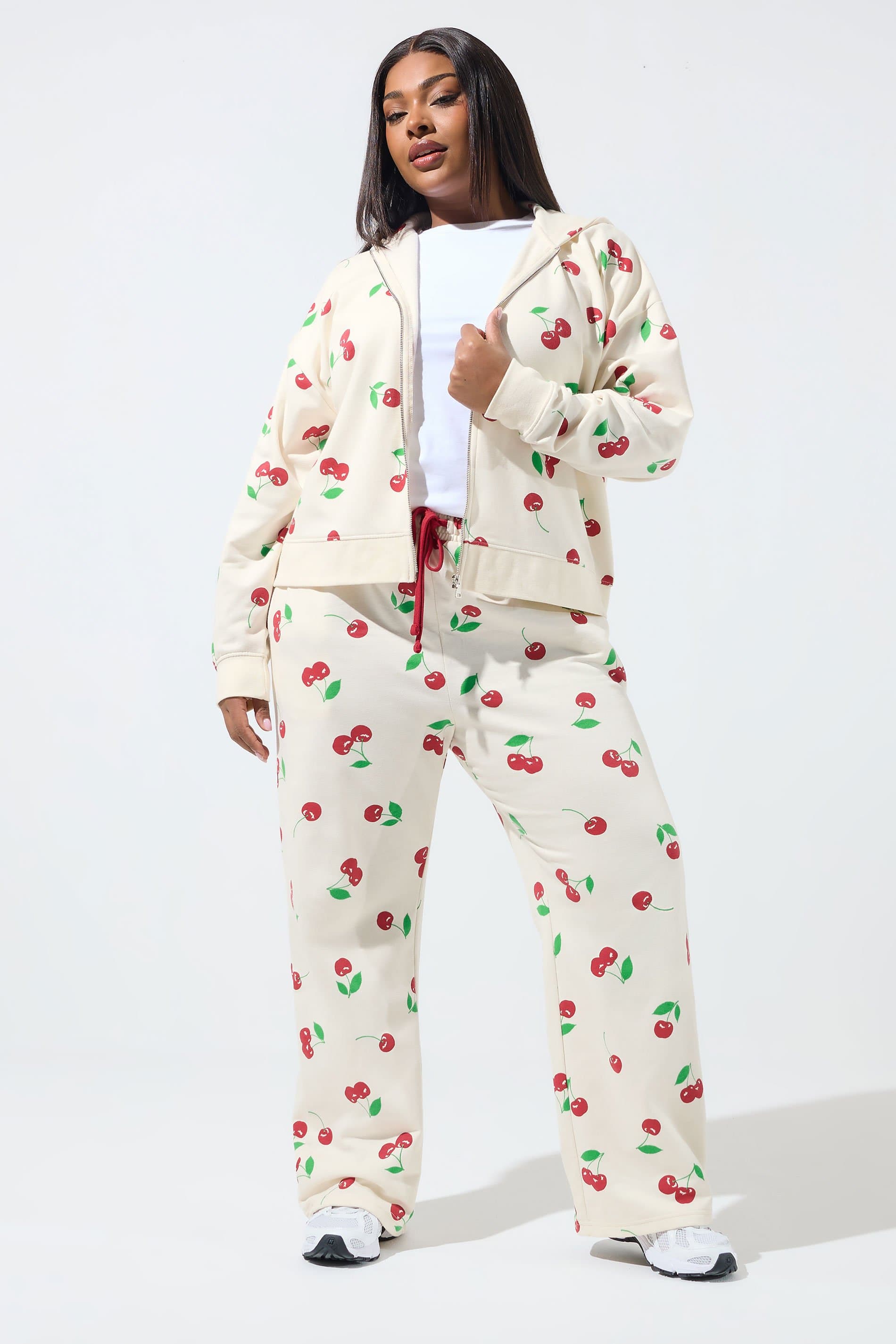 Limited Collection Plus Size Cream Cherry Straight Leg Joggers