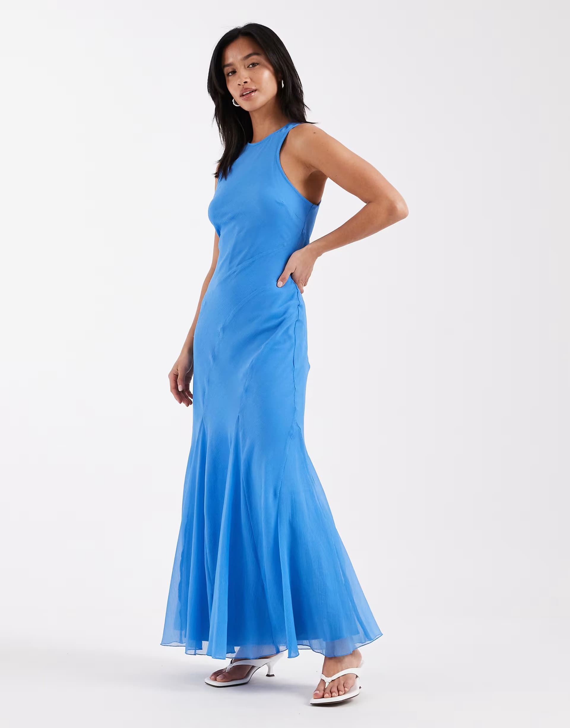 ASOS ASOS DESIGN Petite racer neck bias maxi dress with godet hem in bright blue