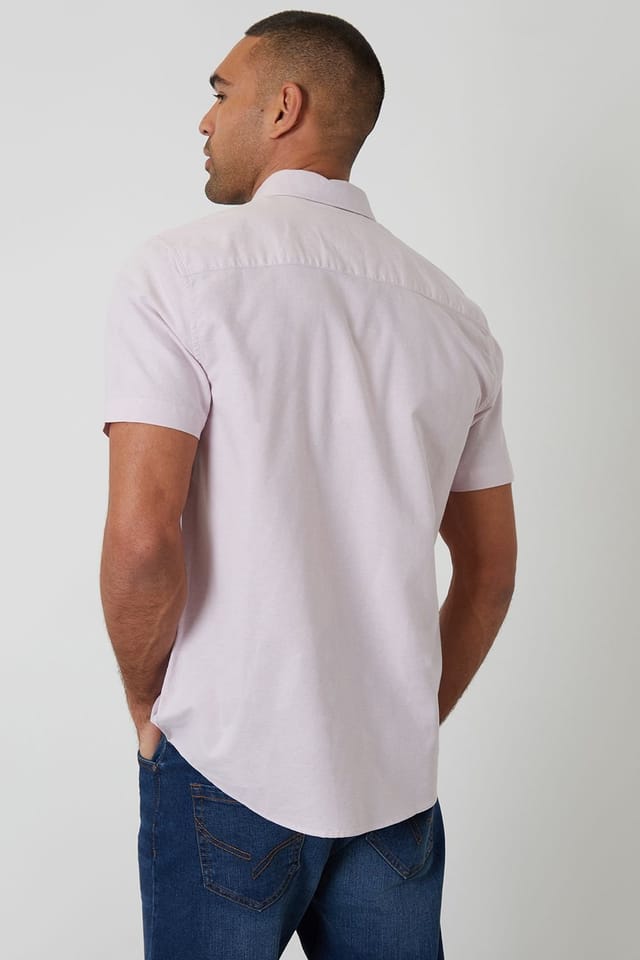 Threadbare Threadbare Men's Oxford Cotton Short Sleeve Shirt in Pink - 2
