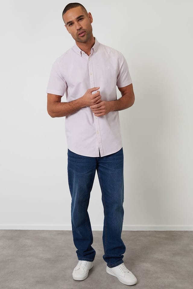 Threadbare Threadbare Men's Oxford Cotton Short Sleeve Shirt in Pink - 3