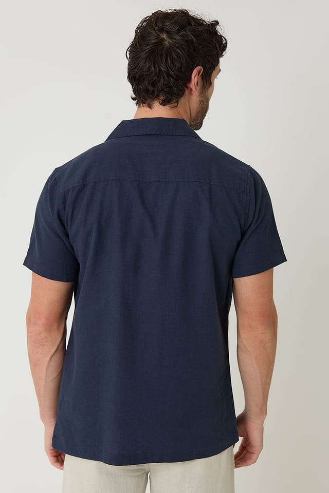 Threadbare Threadbare Men's Linen Cotton Blend Short Sleeve Shirt in Navy - 2