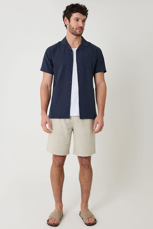 Threadbare Threadbare Men's Linen Cotton Blend Short Sleeve Shirt in Navy - 3