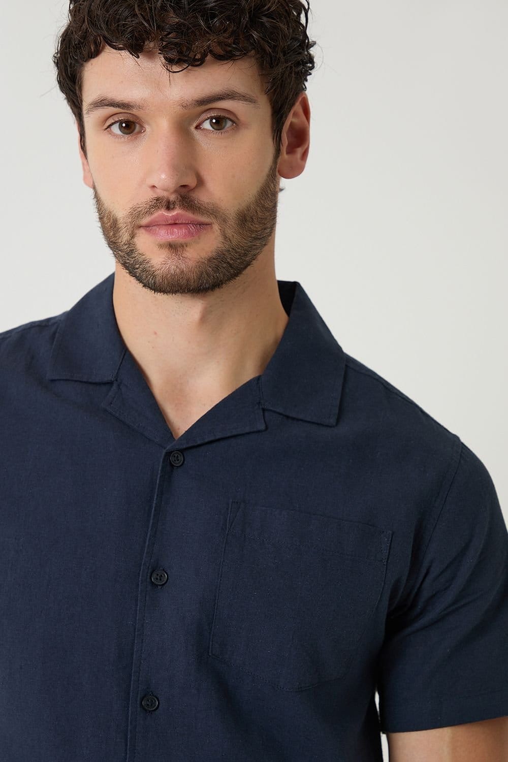 Threadbare Threadbare Men's Linen Cotton Blend Short Sleeve Shirt in Navy - 4