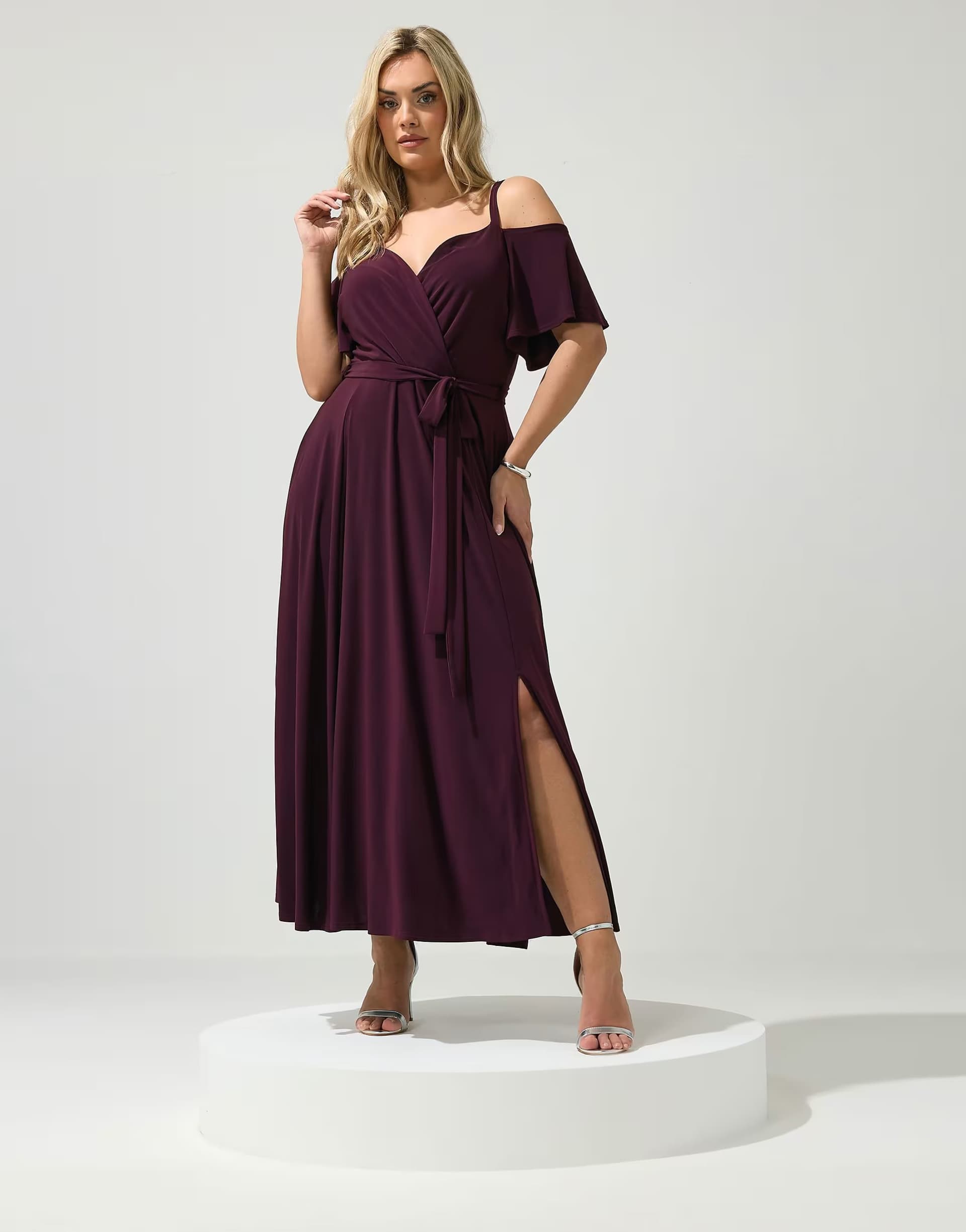 ASOS Yours Clothing Cold shoulder maxi dress in purple