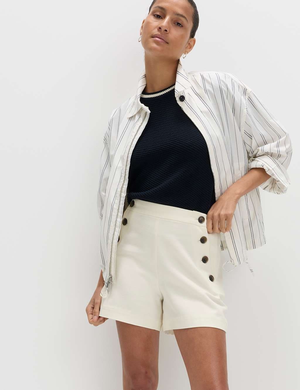 Marks & Spencer M&S Lyocell Rich Button Detail Shorts Ecru