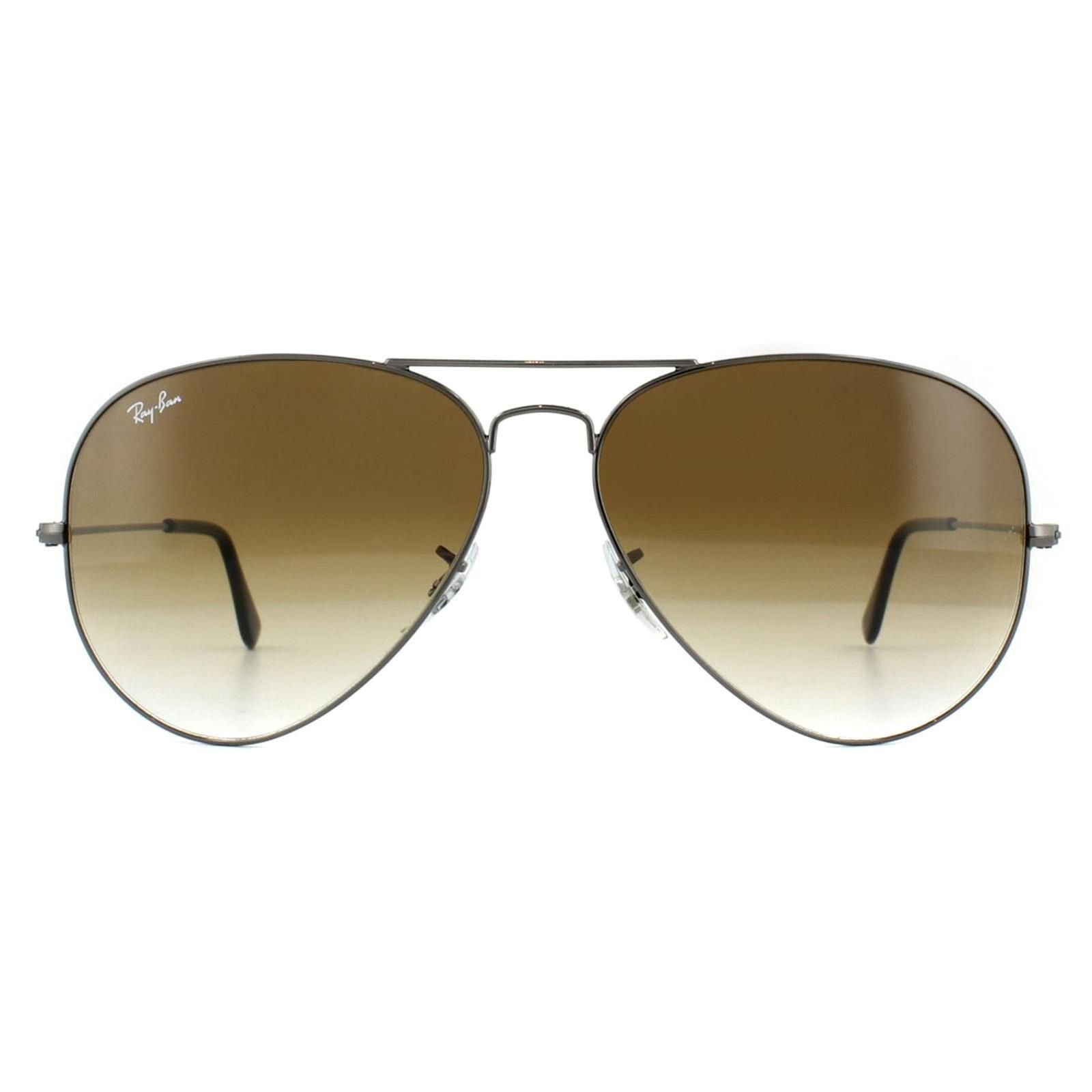 Ray-Ban Ray-Ban Men's Aviator Gunmetal Brown Gradient Sunglasses in Grey - 1