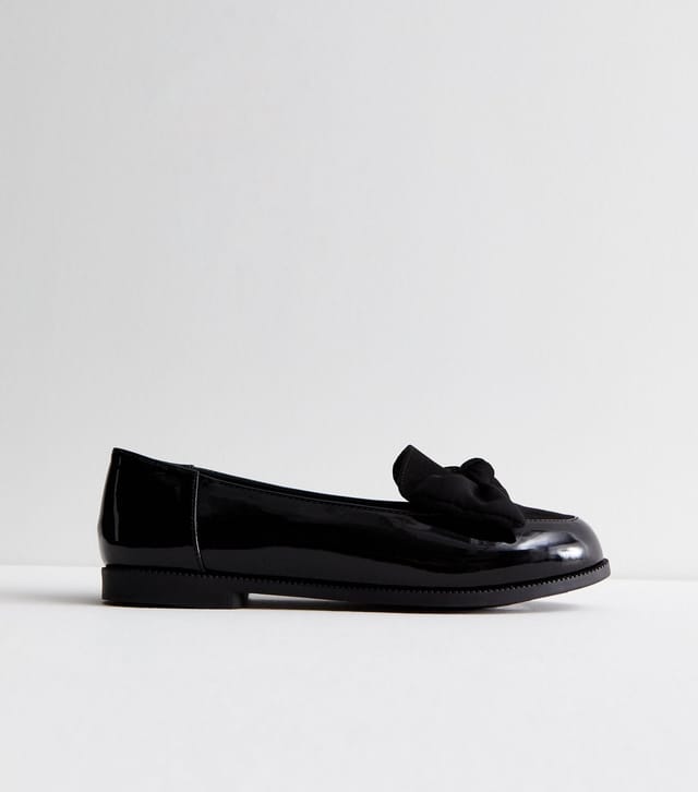 New Look Women's Wide Fit Black Patent Bow Front Loafers New Look - 3