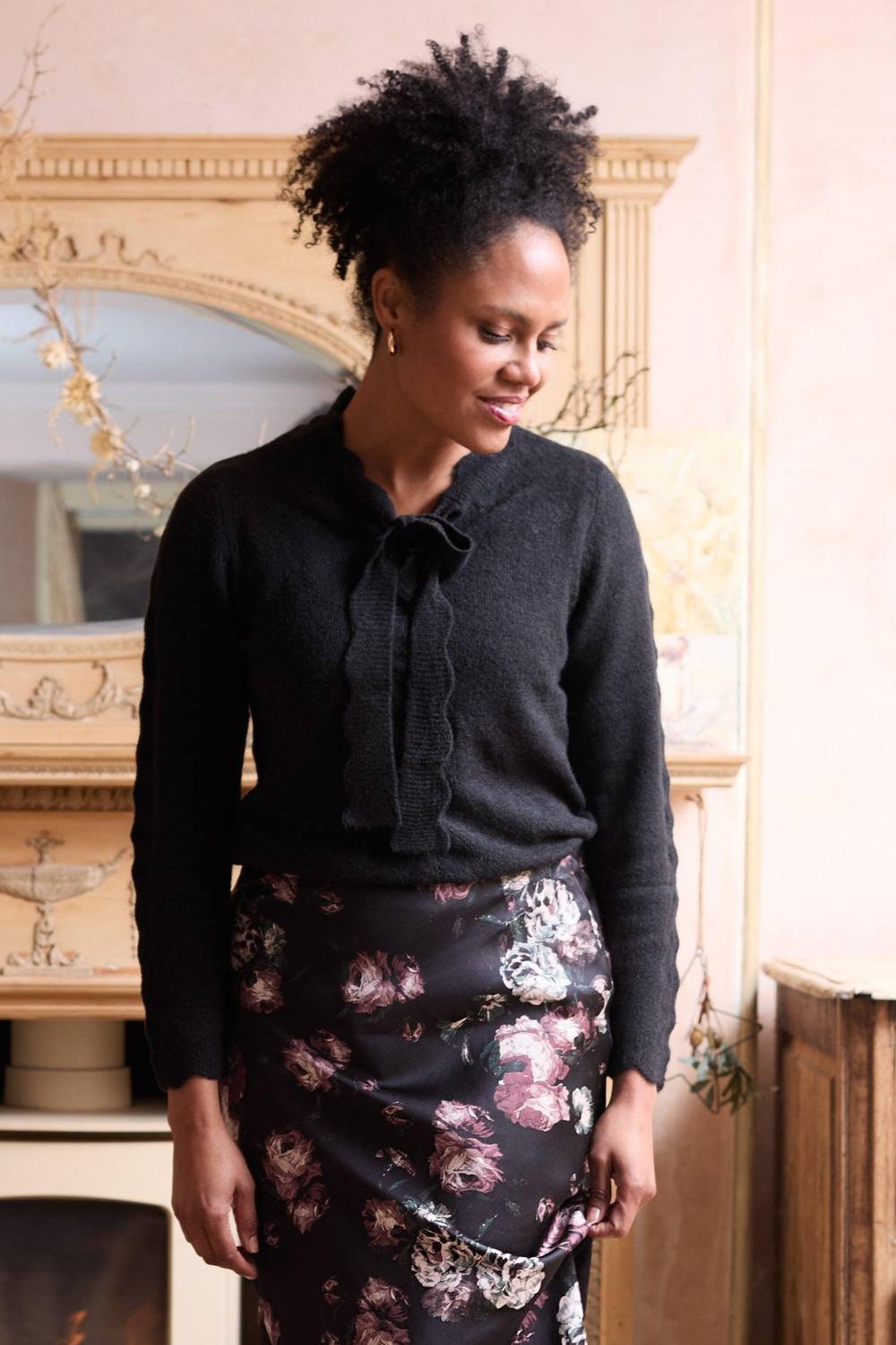 Lily & Me Lily & Me Women's Elise Tie Neck Blended yarn Pointelle Knit Jumper in Black - 2