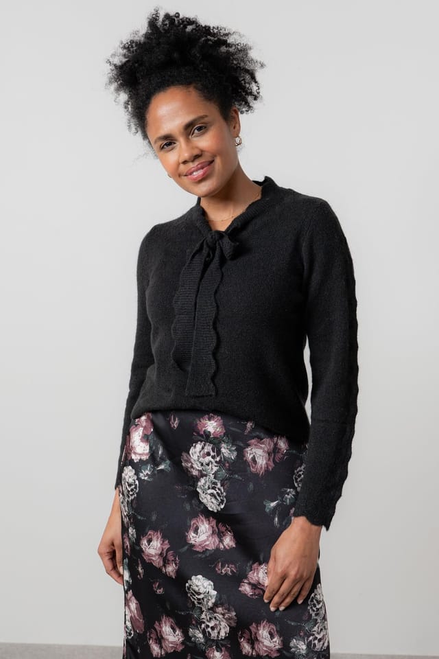 Lily & Me Lily & Me Women's Elise Tie Neck Blended yarn Pointelle Knit Jumper in Black - 2