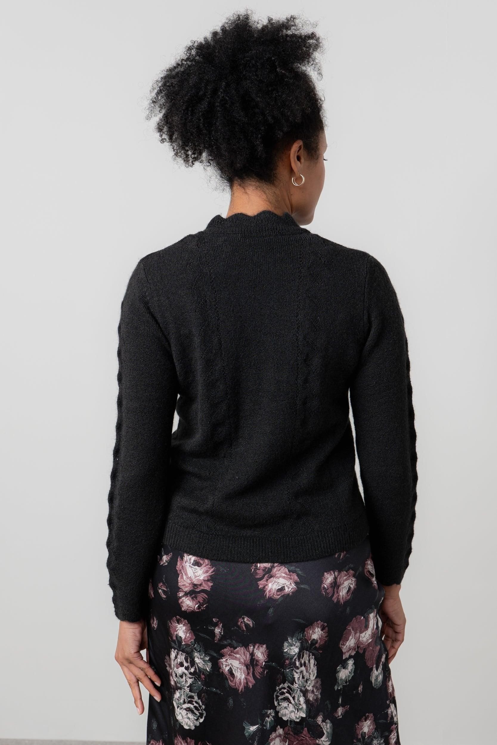 Lily & Me Lily & Me Women's Elise Tie Neck Blended yarn Pointelle Knit Jumper in Black - 4