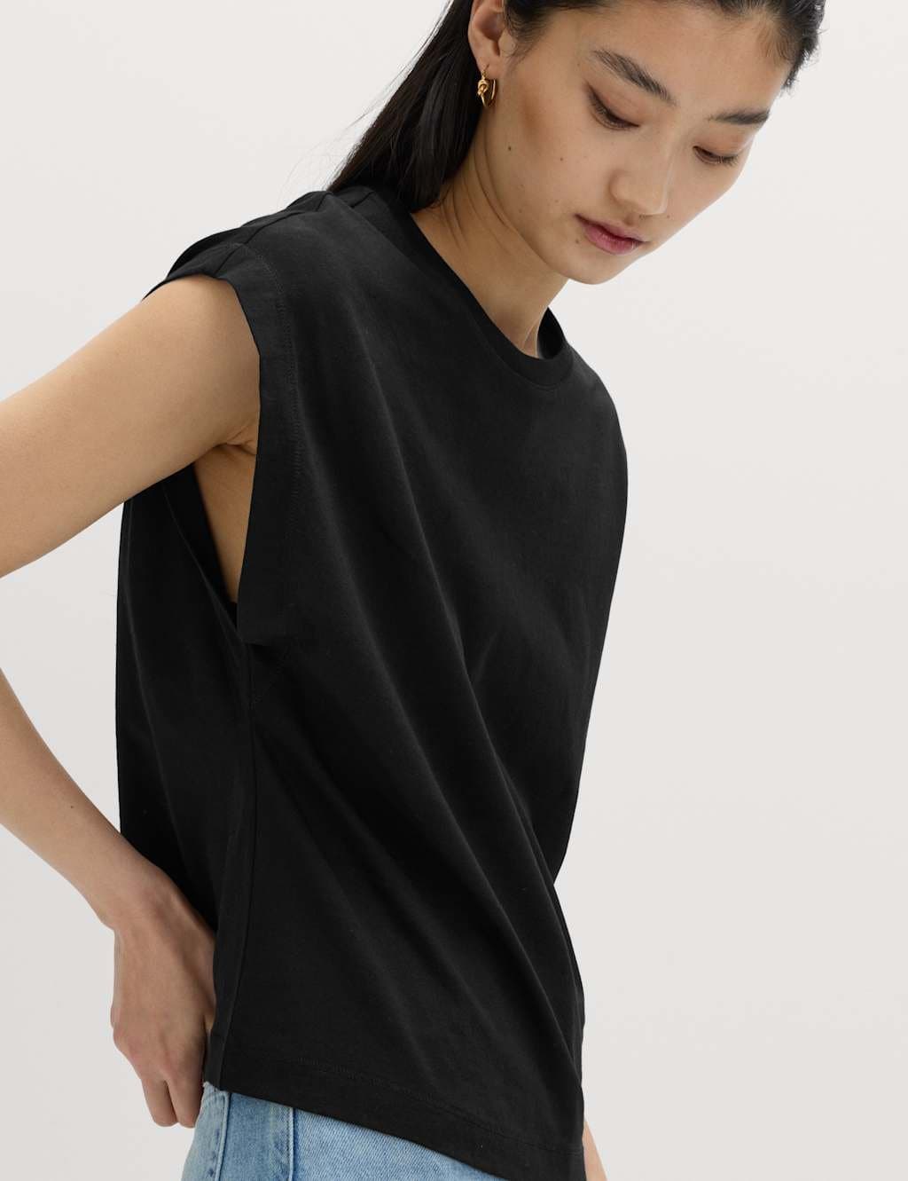 Marks & Spencer M&S Pure Cotton Cap Sleeve T-Shirt Black