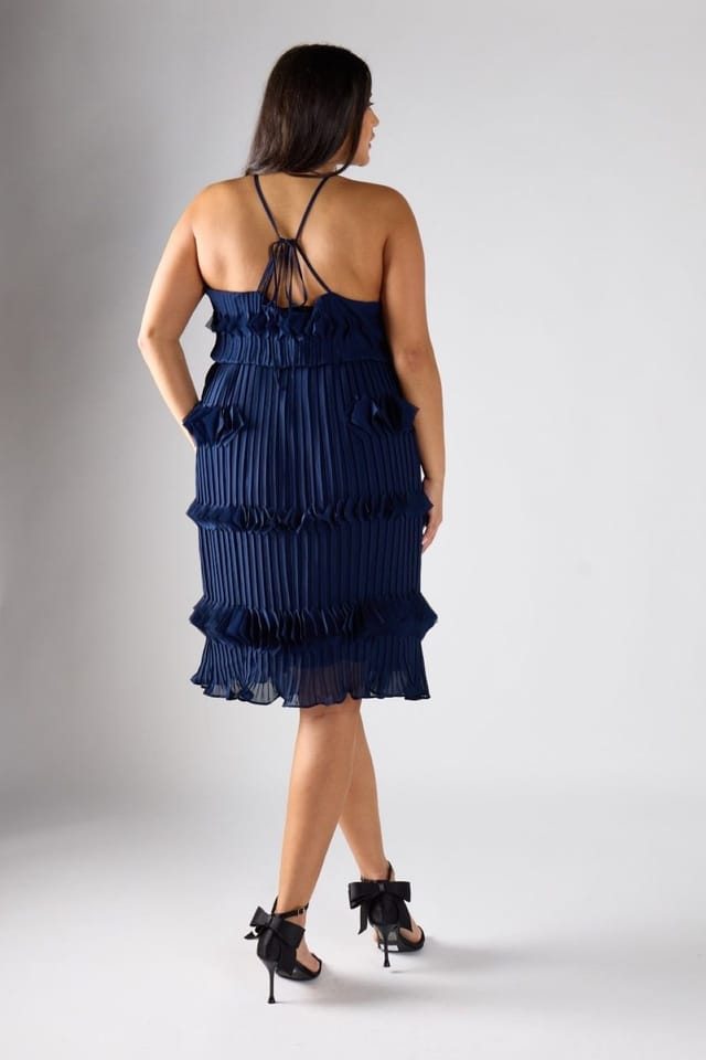 Shnoo Shnoo Women's Pleated Tiered Midi Dress in Navy - 2