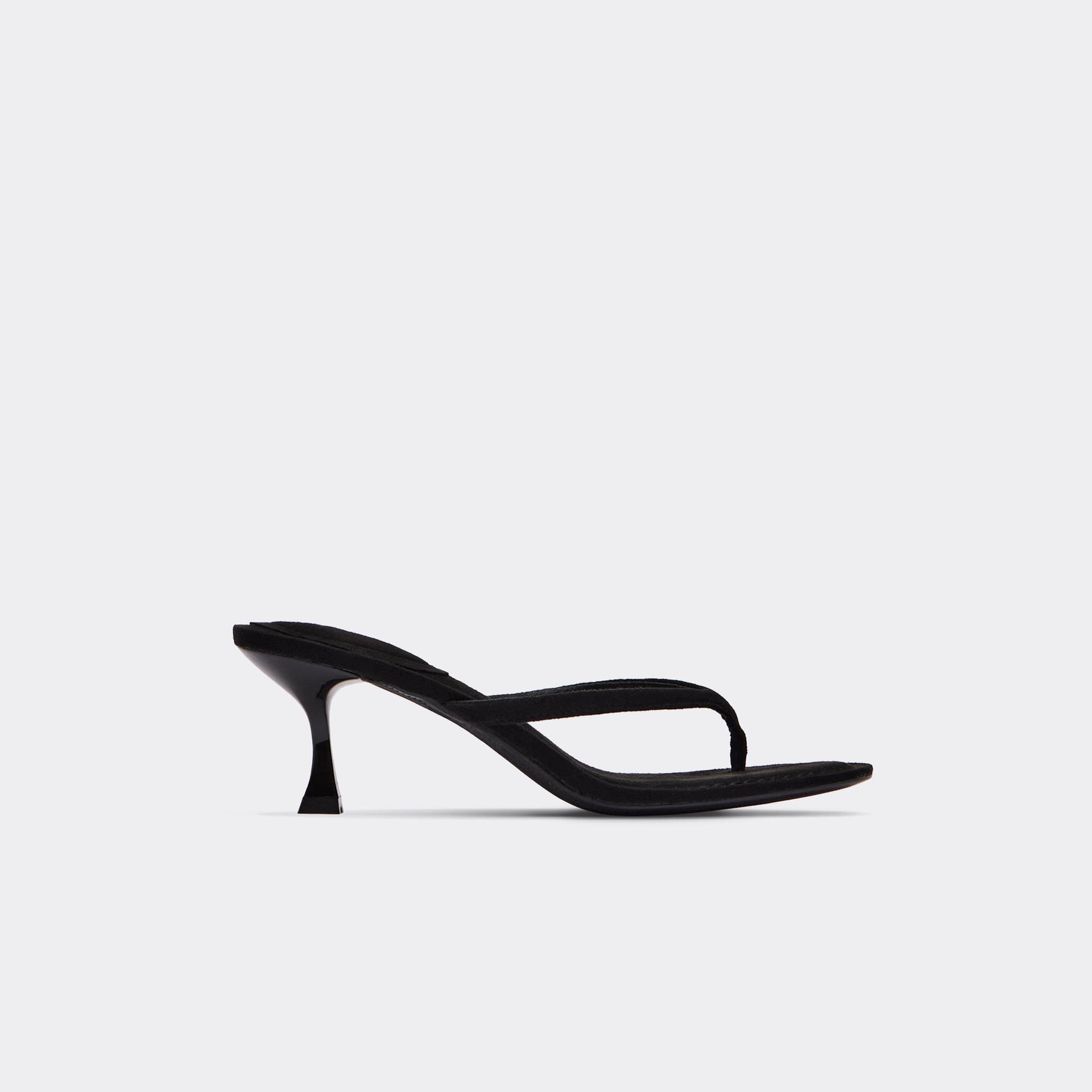 EGO Pierre Thong Strap Low Heeled Mule In Black Faux Suede, Women's Size UK 3